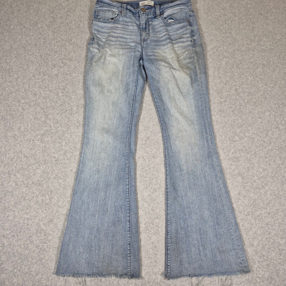 BKE Payton Flare Jeans Womens 28x31 Light Wash Distressed Mid Rise Raw Hem
